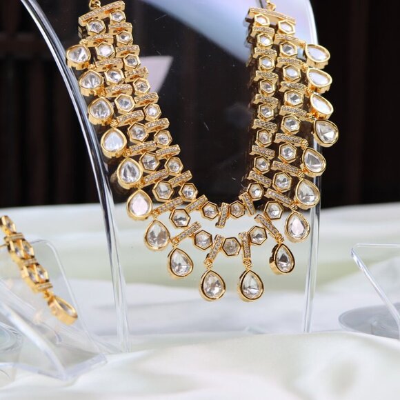 Grand Layered Kundan Necklace & Earrings Set, JP35 - Picture 7 of 10